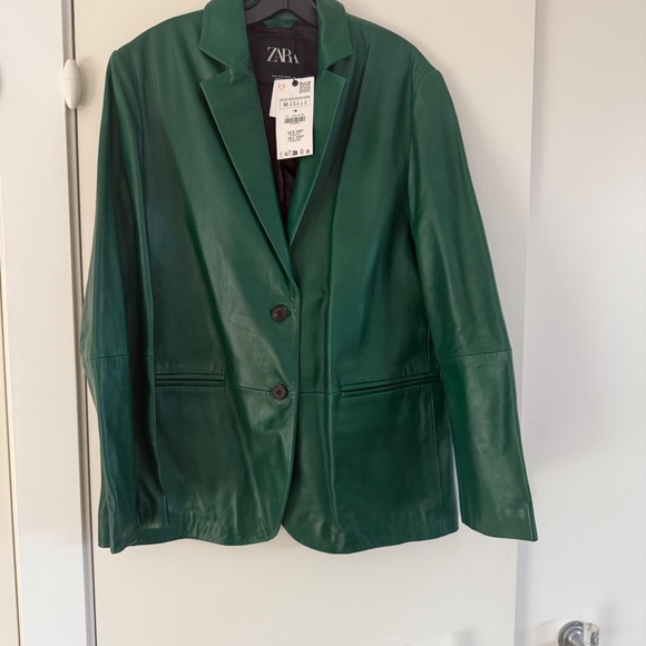 ZARA - NWT ZW Collection Straight Cut Genuine Leather Blazer Jacket - Size M - Picture 3 of 8
